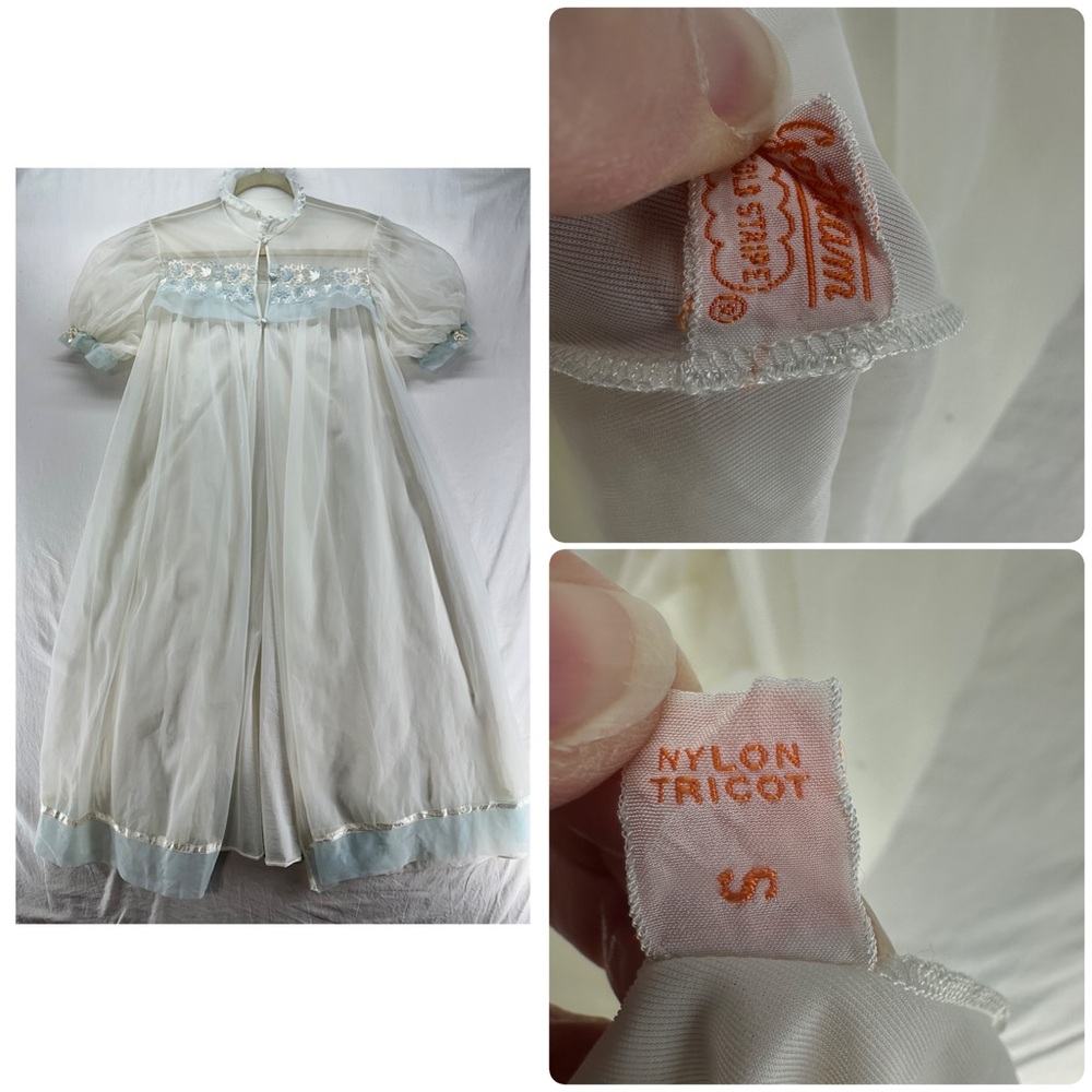 GOTHAM GOLD STRIPE Vintage Nightgown Robe Set Chiffon & Nylon White & Blue 32/S - Picture 12 of 16